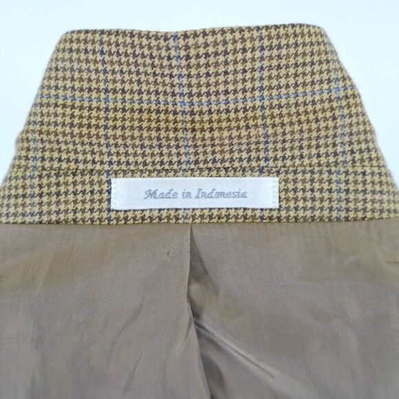 Lauren Ralph Lauren Wool Silk Brown Tan Hounstooth W/ Blue Windowpane 48L SPort - Picture 11 of 12